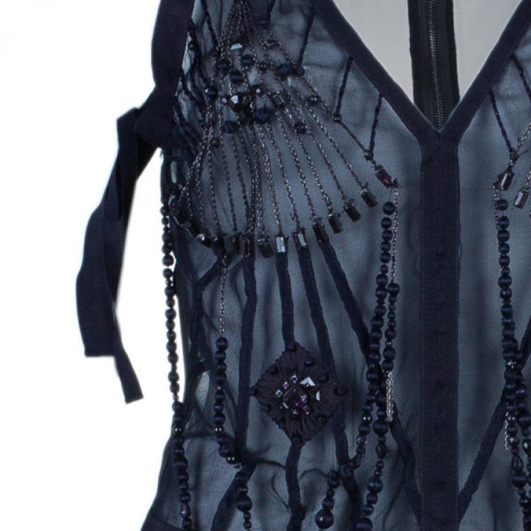 Pre Owned Saint Laurent Paris Soft Tulle Embellished Top M