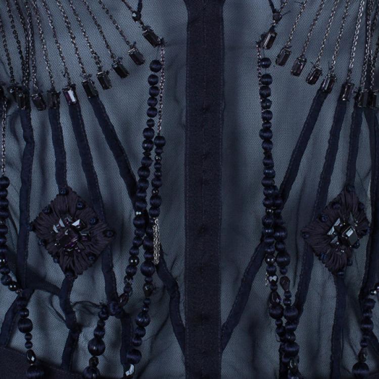 Pre Owned Saint Laurent Paris Soft Tulle Embellished Top M