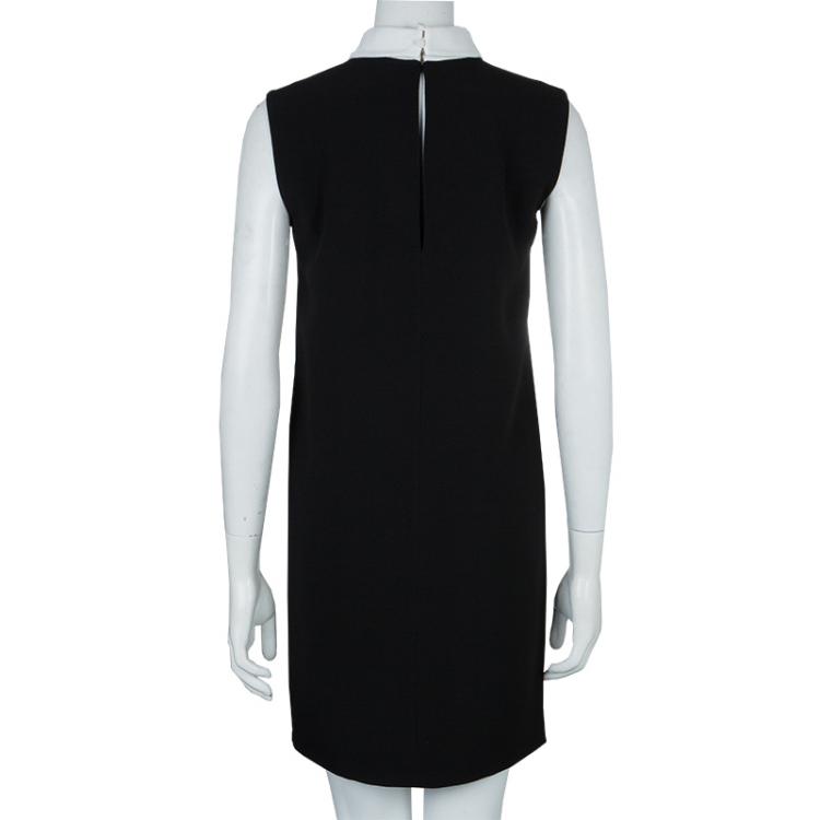 Pre Owned Saint Laurent Paris Black Contrast Peter Pan Collar Sleeveless Dress S