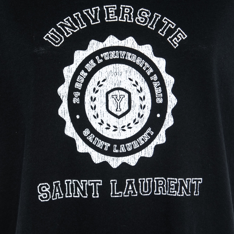 Pre Owned Saint Laurent Paris Black University Print Cotton T-Shirt L