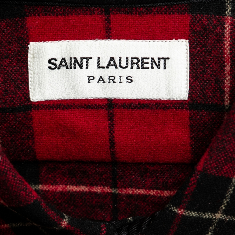 Pre Owned Saint Laurent Red Tartan Check Wool Shirt S