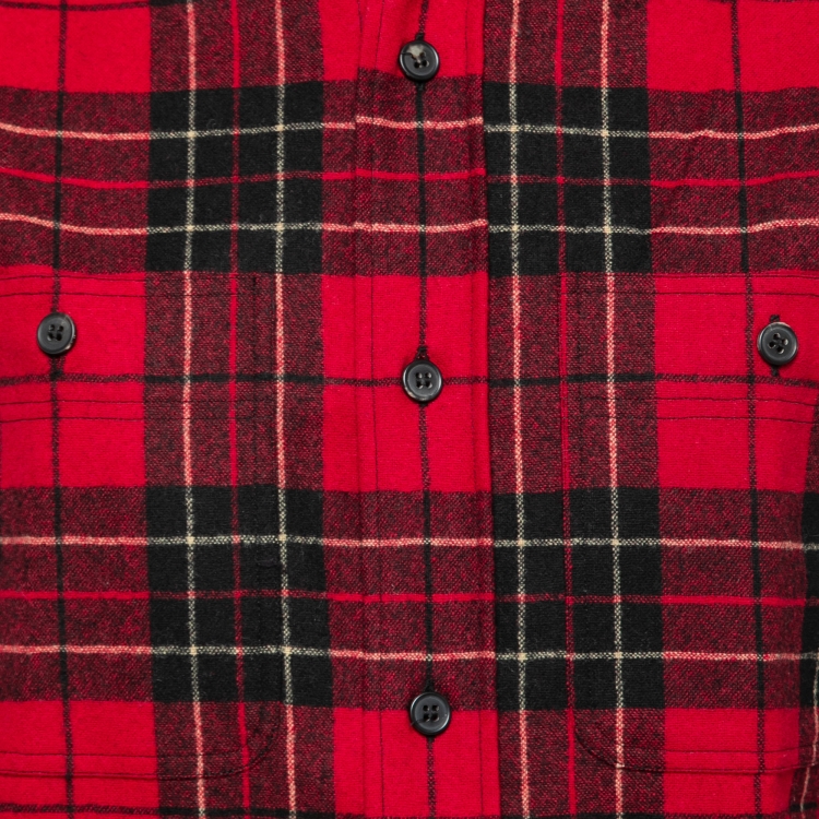 Pre Owned Saint Laurent Red Tartan Check Wool Shirt S