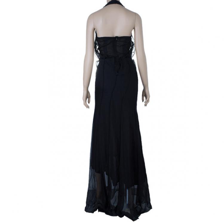 Pre Owned Saint Laurent Paris Rive Gauche Black Halterneck Dress S