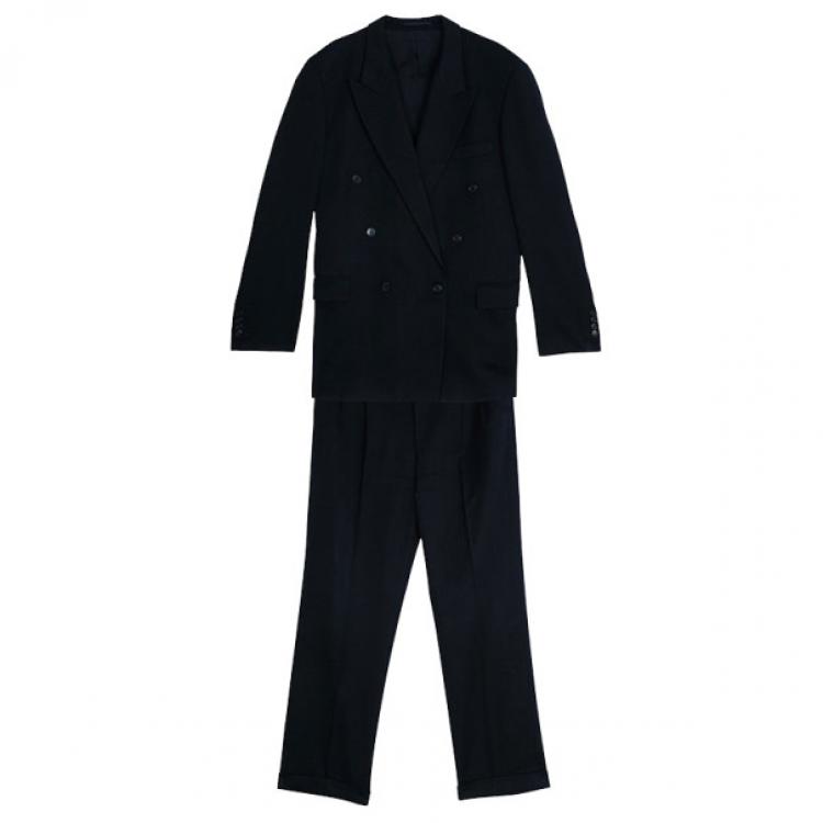 Pre Owned Saint Laurent Paris Navy Double Breasted Suit EU52
