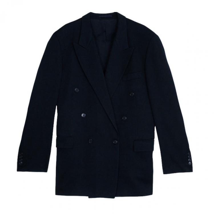 Pre Owned Saint Laurent Paris Navy Double Breasted Suit EU52