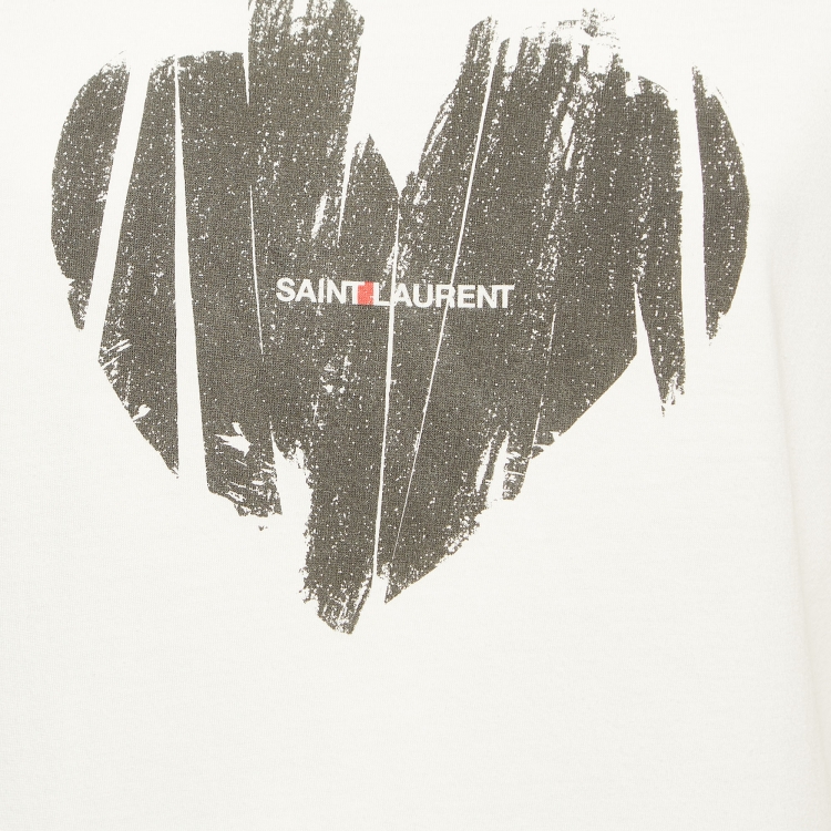 Pre Owned Saint Laurent White Heart Print Cotton T-Shirt XS