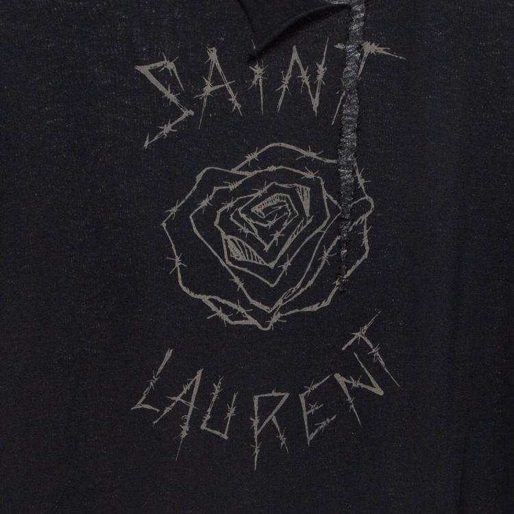 Pre Owned Saint Laurent Black Barbed Roses Cotton Ripped T-Shirt M