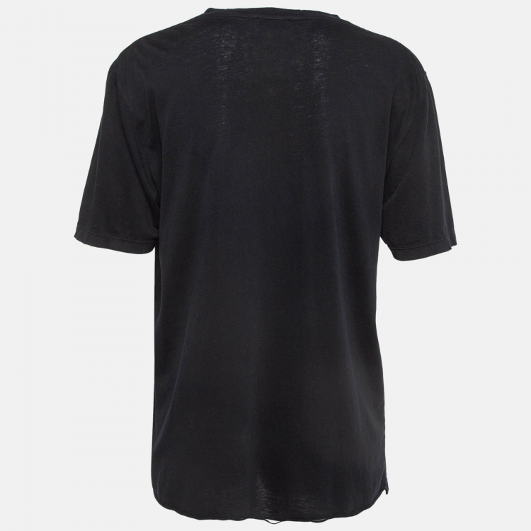Pre Owned Saint Laurent Black Barbed Roses Cotton Ripped T-Shirt M