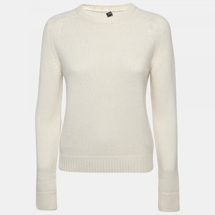 Pre Owned Saint Laurent Cream Cashmere Knit Sweater XS