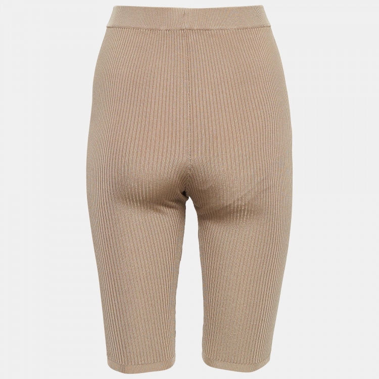 Pre Owned Saint Laurent Paris Beige Rib Knit Cycling Rider Shorts XS