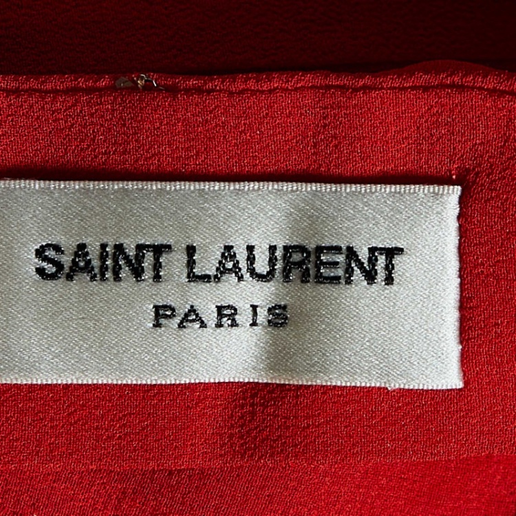 مملوكة مسبقًا Saint Laurent Paris Red Silk Glitter Embellished Blouse S