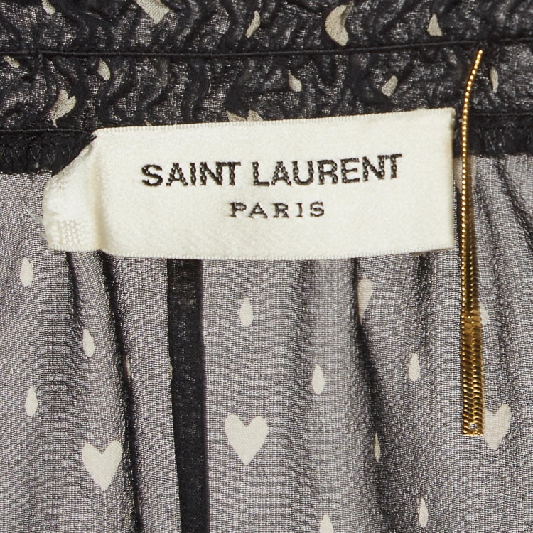 Pre Owned Saint Laurent Black Printed Crepe Top L