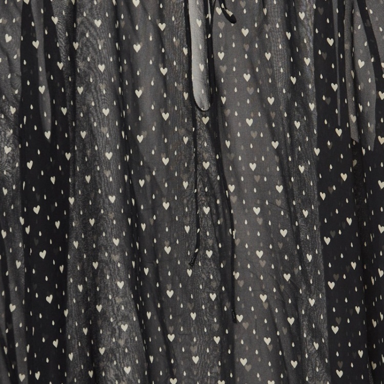 Pre Owned Saint Laurent Black Printed Crepe Top L