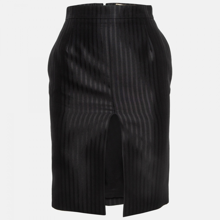 Pre Owned Saint Laurent Paris Black Pinstripe Wool Blend Pencil Skirt S