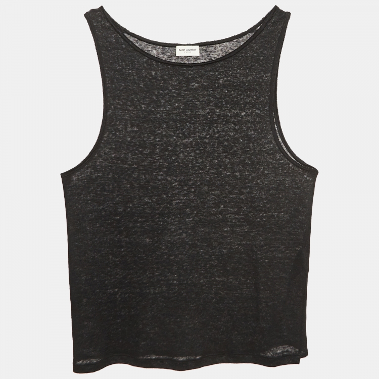 Pre Owned Saint Laurent Paris Black Linen Jersey Tank Top S