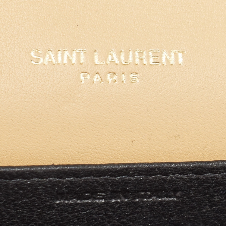Pre Owned Saint Laurent Beige Raffia and Leather Uptown Wallet on Chain