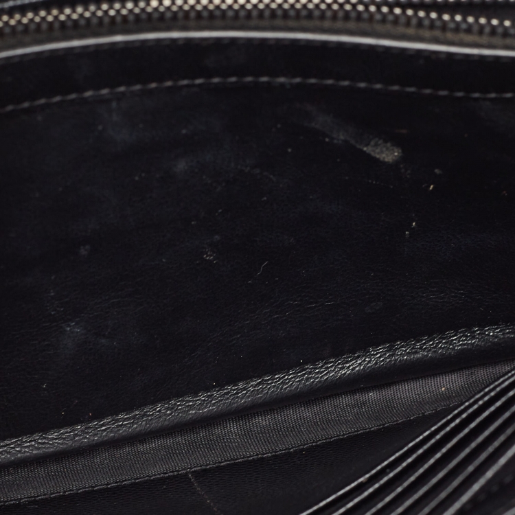 Pre Owned Saint Laurent Black Matelassé Leather Monogram Envelope Wallet On Chain