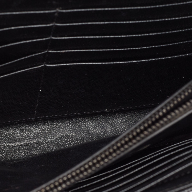 Pre Owned Saint Laurent Black Matelassé Leather Monogram Envelope Wallet On Chain