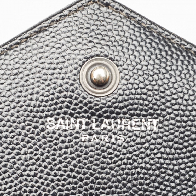 Pre Owned Saint Laurent Black Matelassé Leather Monogram Envelope Wallet On Chain