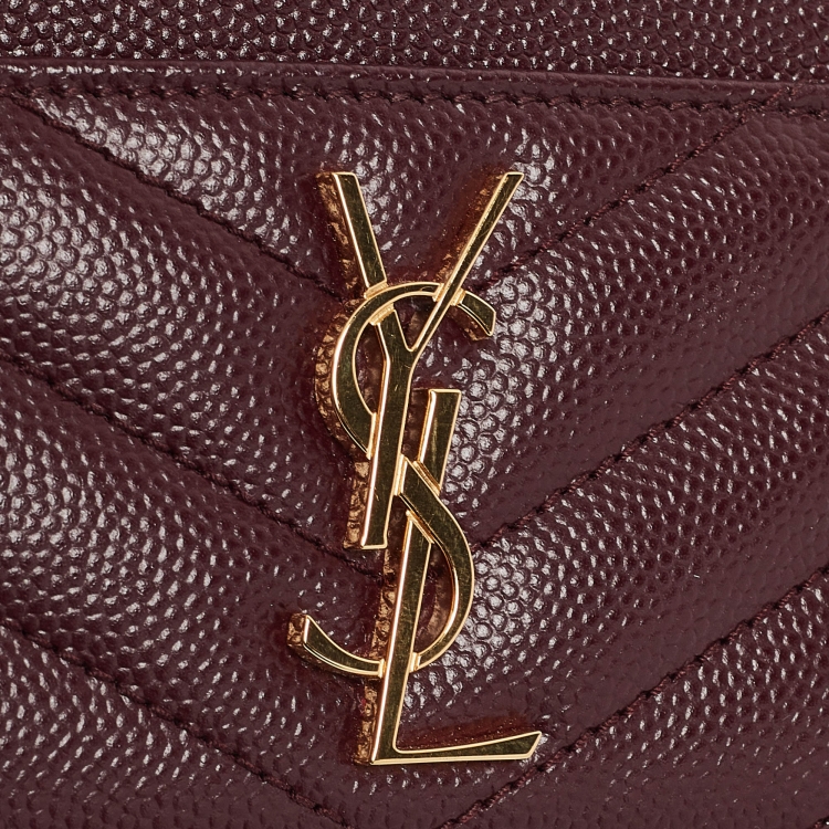 Pre Owned Saint Laurent Burgundy Matelassé Leather Monogram Card Holder