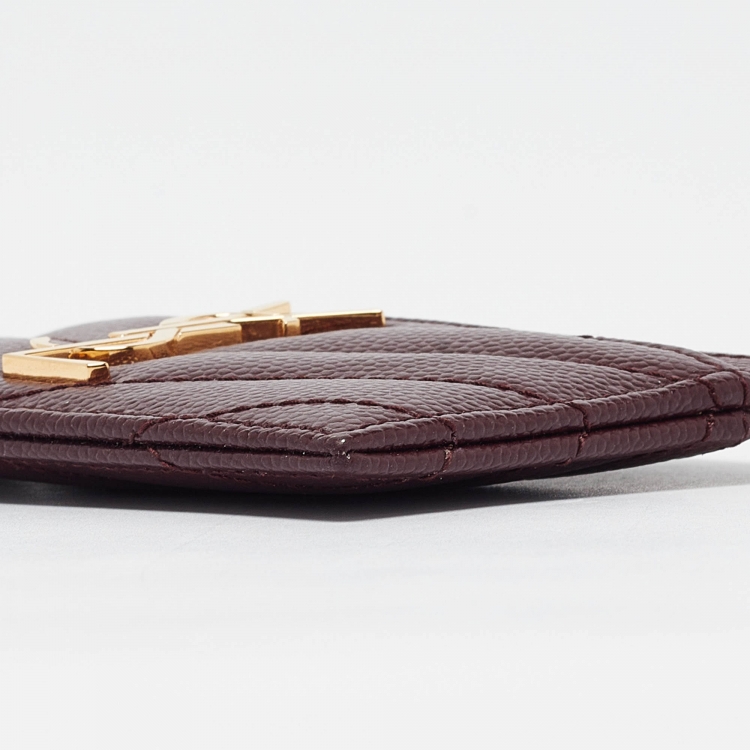 Pre Owned Saint Laurent Burgundy Matelassé Leather Monogram Card Holder