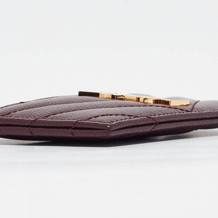 Pre Owned Saint Laurent Burgundy Matelassé Leather Monogram Card Holder
