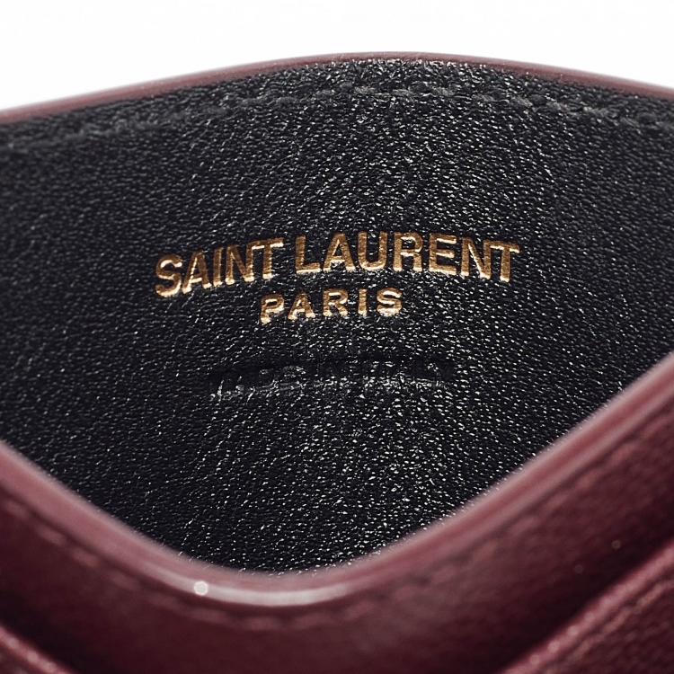 Pre Owned Saint Laurent Burgundy Matelassé Leather Monogram Card Holder