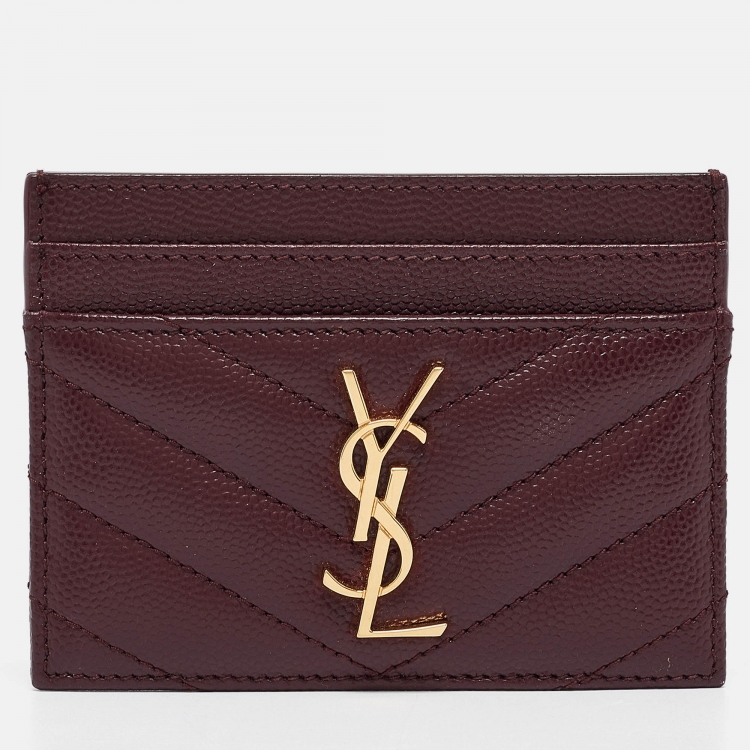 Pre Owned Saint Laurent Burgundy Matelassé Leather Monogram Card Holder