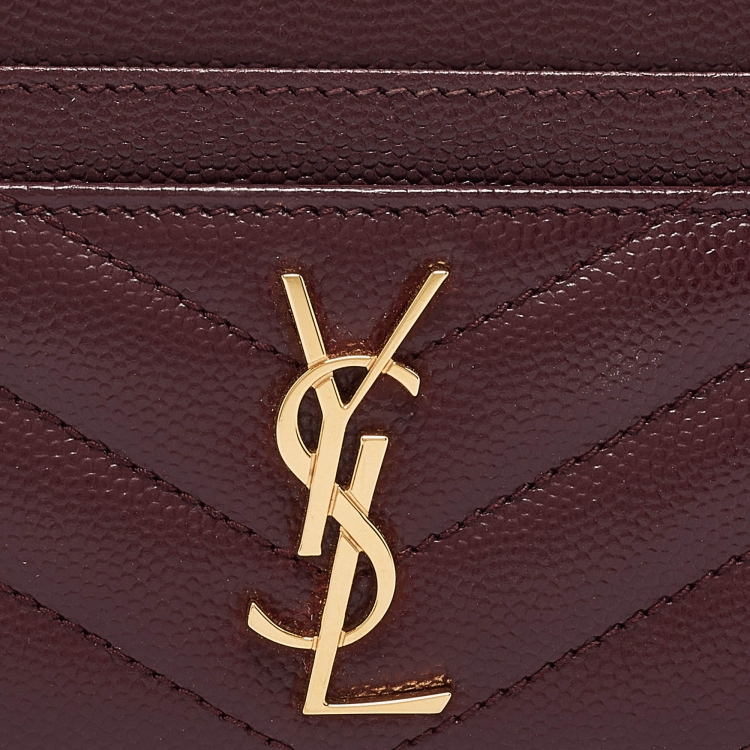 Pre Owned Saint Laurent Burgundy Matelassé Leather Monogram Card Holder