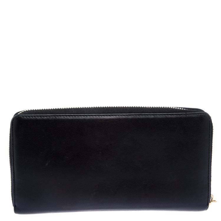 Pre Owned Saint Laurent Paris Black Leather Bell De Jour Zip Wallet