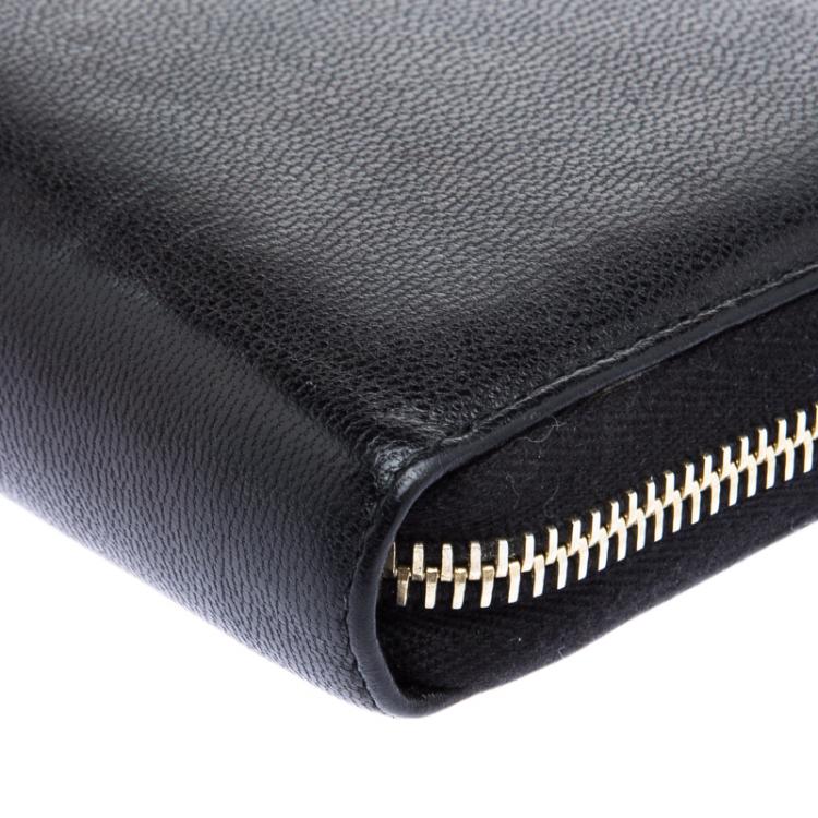Pre Owned Saint Laurent Paris Black Leather Bell De Jour Zip Wallet