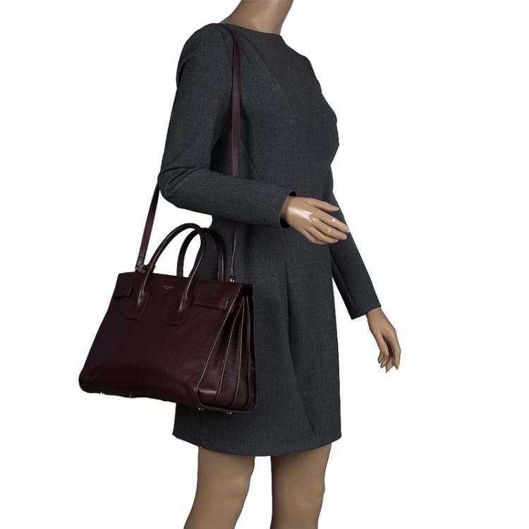 Pre Owned Saint Laurent Paris Burgundy Leather Small Classic Sac De Jour Tote