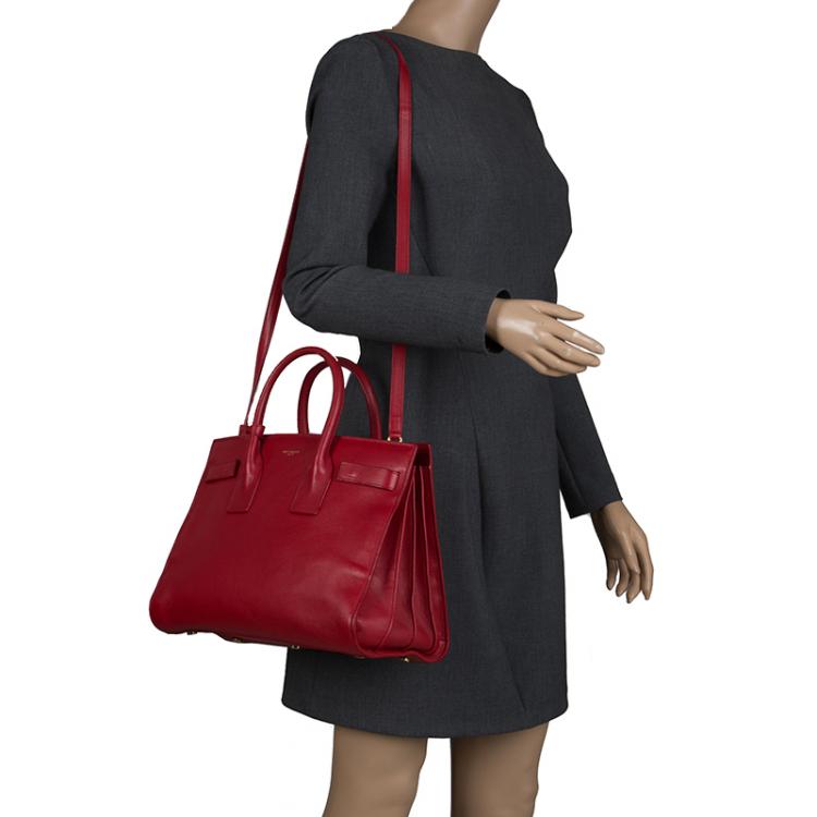 Pre Owned Saint Laurent Paris Red Leather Small Classic Sac De Jour Tote