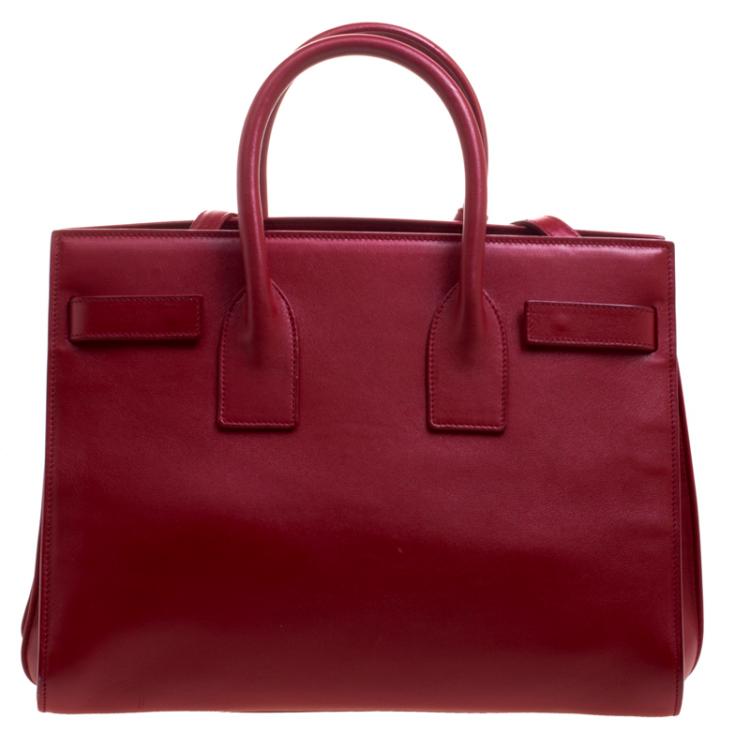 Pre Owned Saint Laurent Paris Red Leather Small Classic Sac De Jour Tote