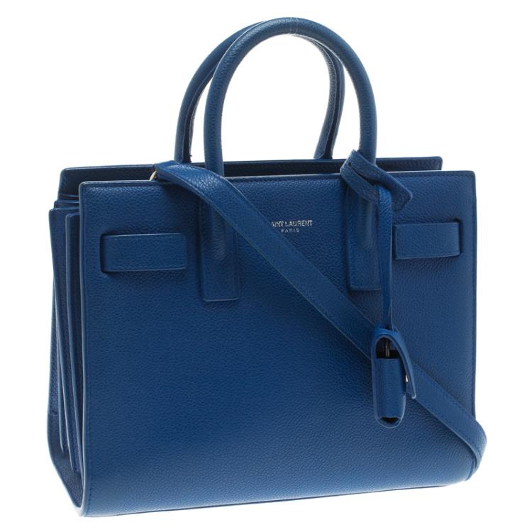 Pre Owned Saint Laurent Paris Blue Leather Baby Sac De Jour Tote