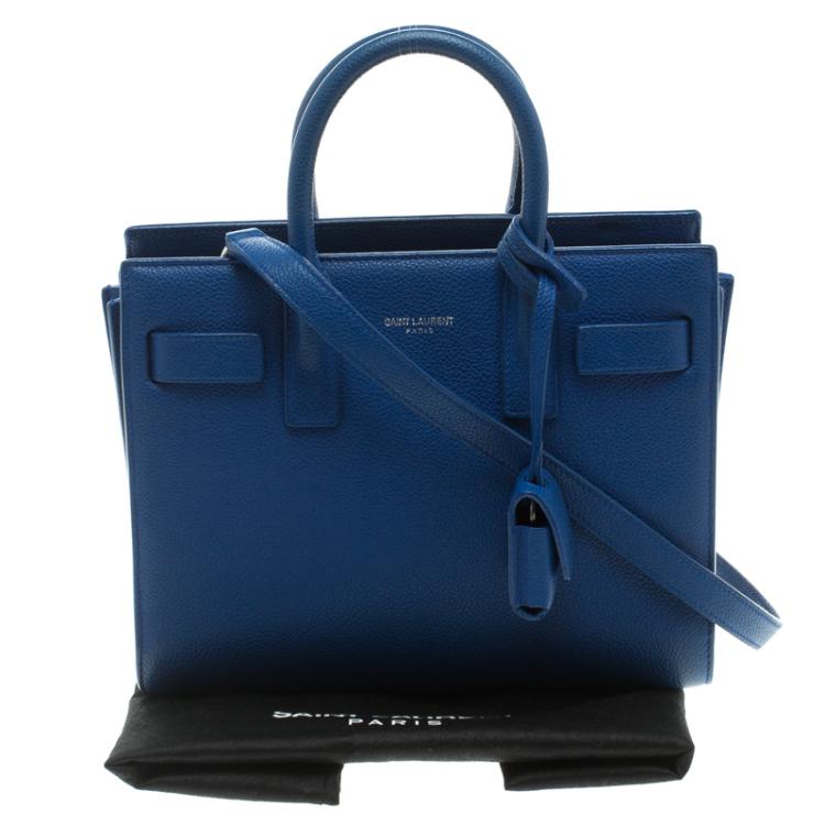 Pre Owned Saint Laurent Paris Blue Leather Baby Sac De Jour Tote