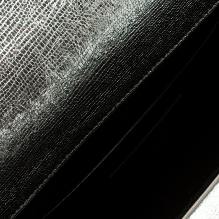 Pre Owned Saint Laurent Paris Silver Leather Monogram Cassandre Clutch