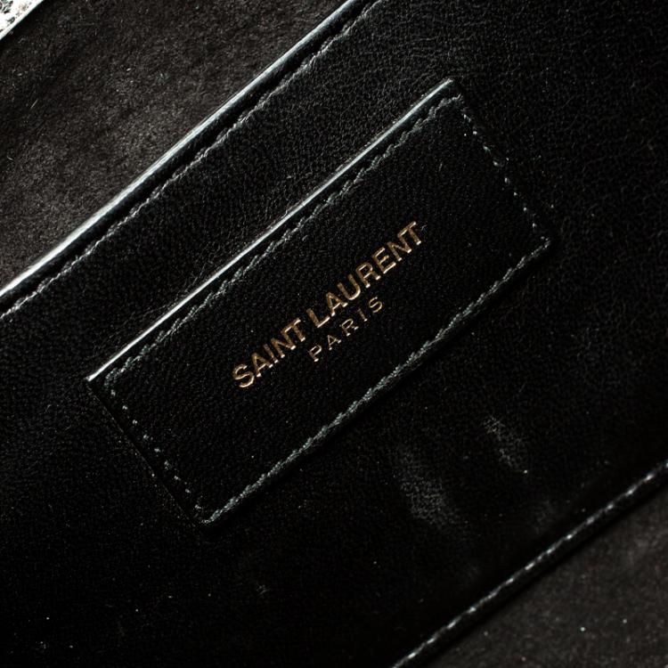 Pre Owned Saint Laurent Paris Silver Leather Monogram Cassandre Clutch