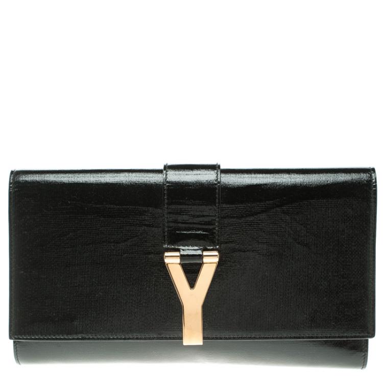 Pre Owned Saint Laurent Paris Black Patent Leather Large Chyc Clutch