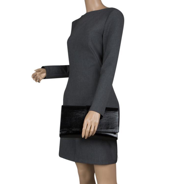 Pre Owned Saint Laurent Paris Black Patent Leather Large Chyc Clutch