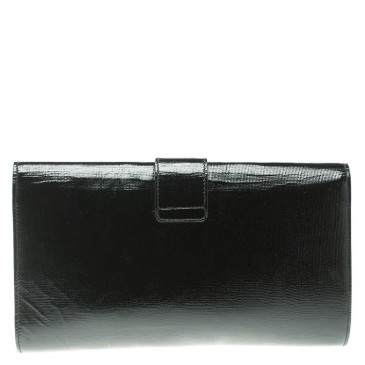 Pre Owned Saint Laurent Paris Black Patent Leather Large Chyc Clutch