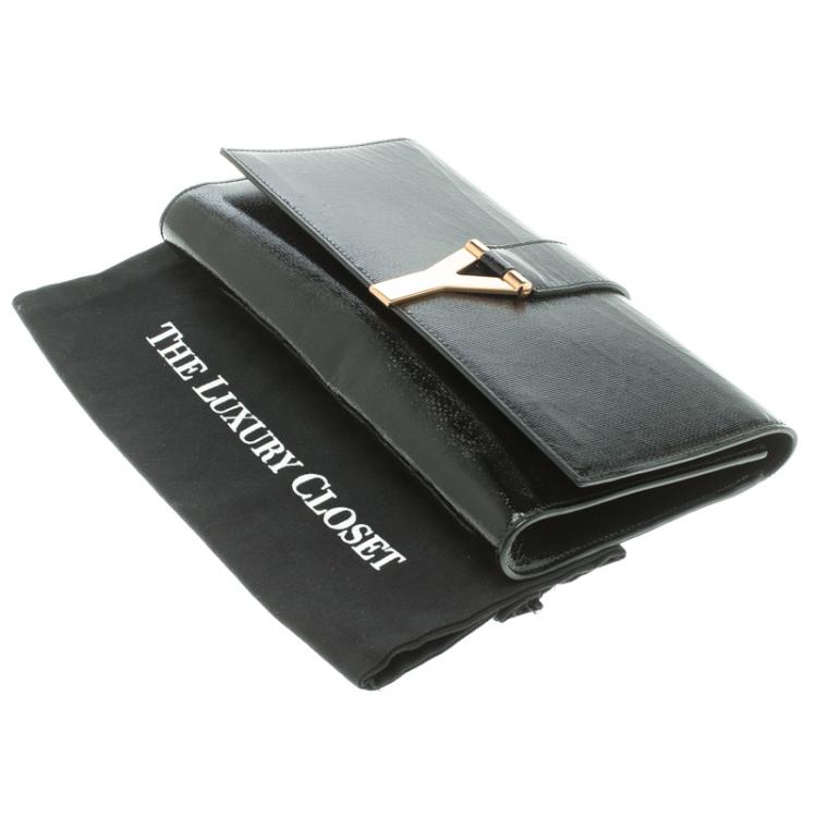 Pre Owned Saint Laurent Paris Black Patent Leather Large Chyc Clutch