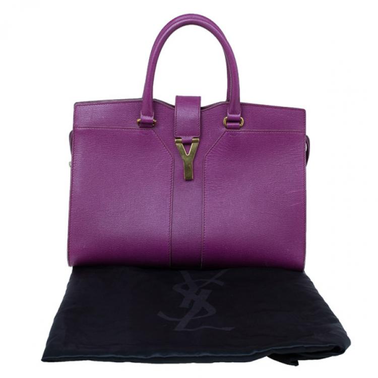 Pre Owned Saint Laurent Paris Purple Leather Cabas Chyc Tote