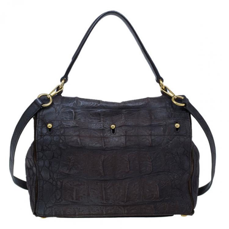Pre Owned Saint Laurent Paris Brown Crocodile Embossed Muse Two