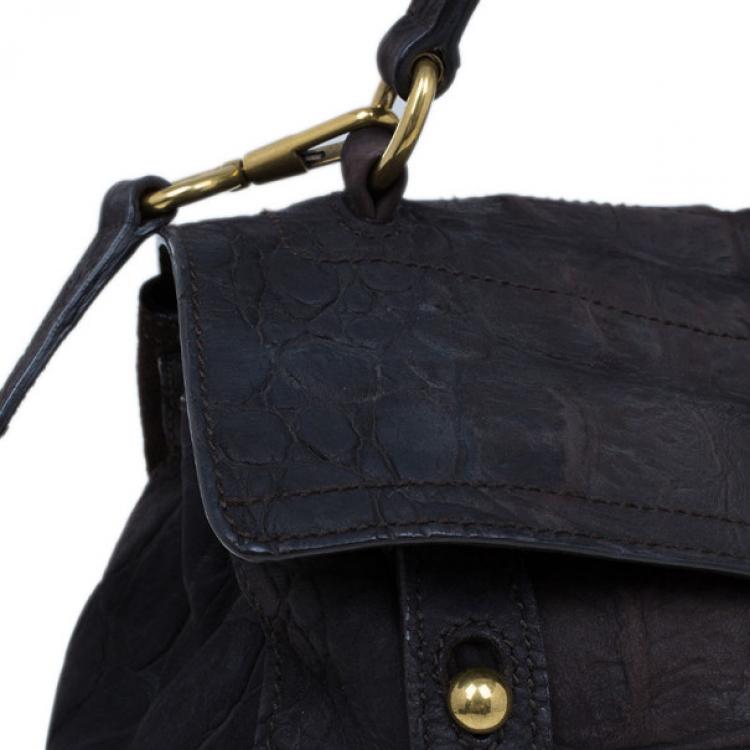 Pre Owned Saint Laurent Paris Brown Crocodile Embossed Muse Two