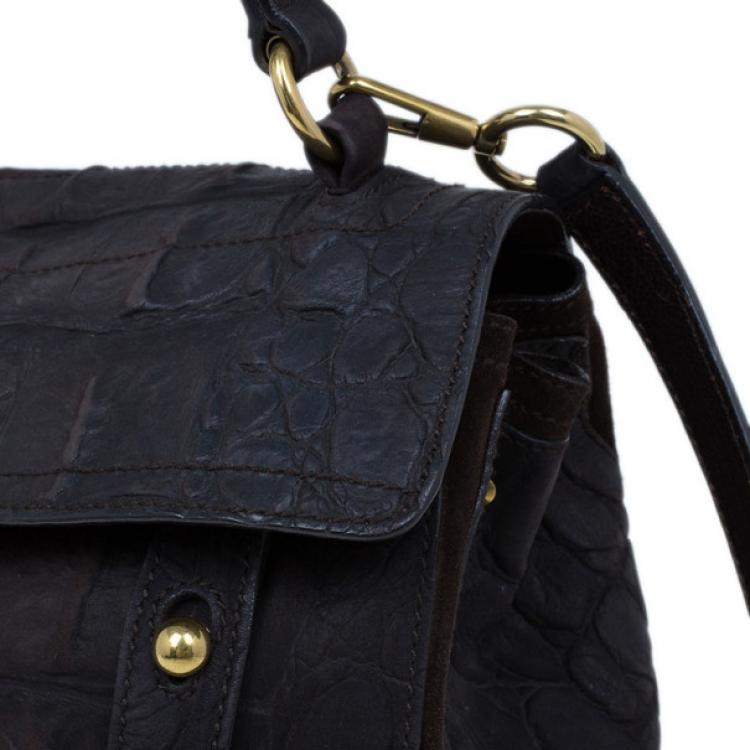 Pre Owned Saint Laurent Paris Brown Crocodile Embossed Muse Two