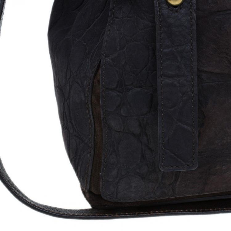Pre Owned Saint Laurent Paris Brown Crocodile Embossed Muse Two