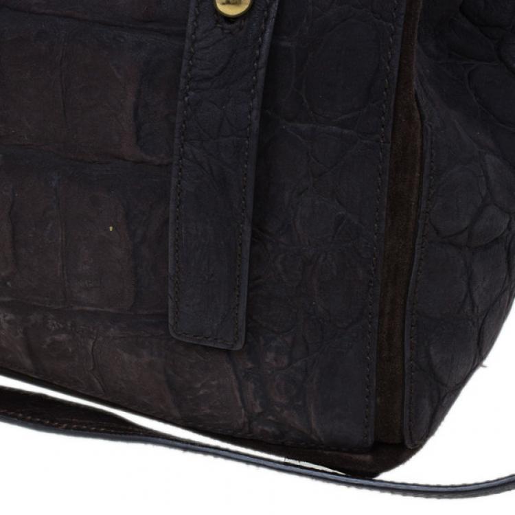 Pre Owned Saint Laurent Paris Brown Crocodile Embossed Muse Two