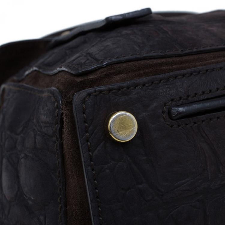 Pre Owned Saint Laurent Paris Brown Crocodile Embossed Muse Two