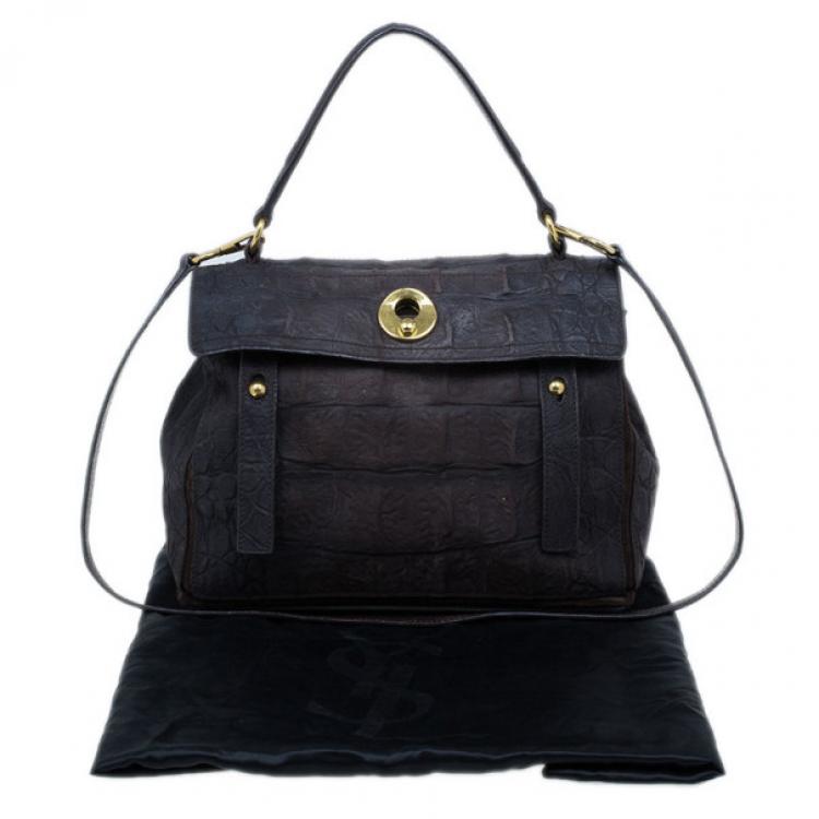 Pre Owned Saint Laurent Paris Brown Crocodile Embossed Muse Two